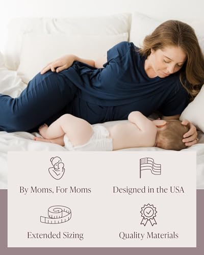 Kindred Bravely Tulip Hem Maternity Nursing and Postpartum Pajama Set - color: Navy Blue, size: Small