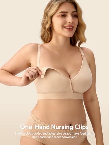 HBselect Nursing Bras for Breastfeeding, Seamless Maternity Bra Wireless - color: B: 5 Pack(black/Grey/White/Beige/Pink), size: XX-Large