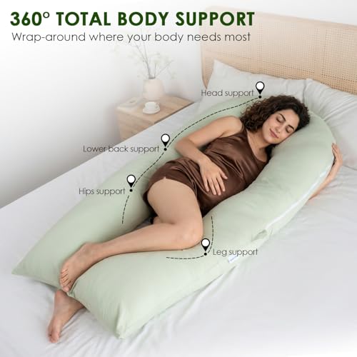 QUEEN ROSE Extra Long Body Pillow, Cooling Pregnancy Pillows for Sleeping - color: Green