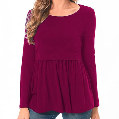 Bearsland Women’s Scoop Neck Nursing Top - color: Ajwine Red, size: Medium