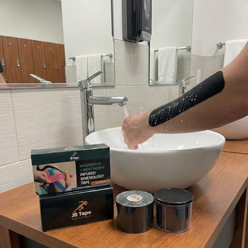 Magnesium & Menthol Kinesiology Tape – 2 Rolls Precut with Dispenser – Black