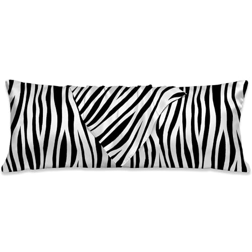 Black and White Body Cooling Pillow Cases Cover,Zebra Print Animal Print Body Pillow Cover Satin Pillowcase for Hair and Skin,Soft Long Pillow Cover with Zipper Closure 20x54 Inches - color: Zebra Print