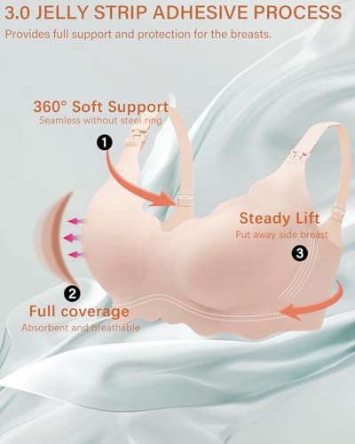 UHdod Nursing Bras for Breastfeeding, Seamless Wireless Maternity Bra - color: Black + Nude + Grey, size: Medium