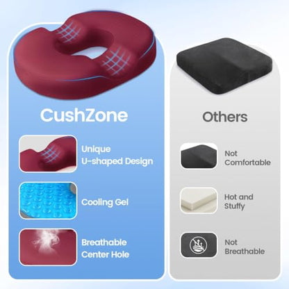 Donut Pillow Seat Cushion, Cooling Gel Memory Foam Chair Cushion, Red - color: Red, size: Large