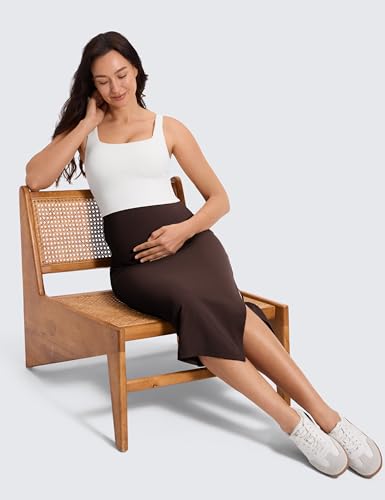 CRZ YOGA Maternity Side Split Midi Skirts - color: Hot Fudge Brown, size: Large