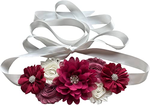 Flowers for Sashes Maternity Pregnancy Sash Belt for Baby Shower Wedding Bride - color: Burgundy