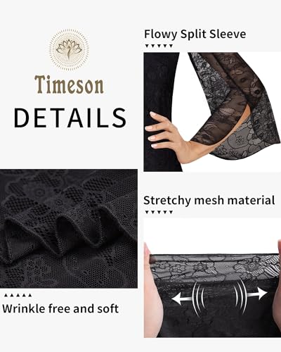 Timeson Women's 3/4 Sleeve Floral Blouses Shirts - color: Black Lace, size: Medium
