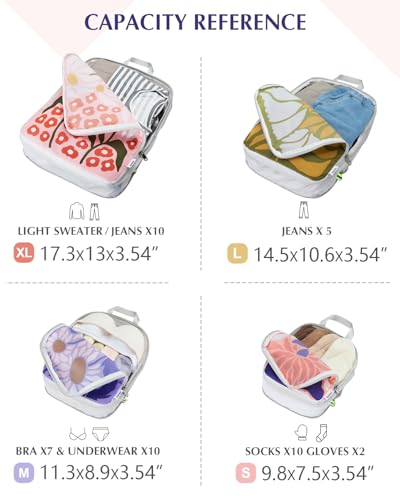 Gonex 4-Piece Compression Packing Cubes, Expandable Travel Organizers - color: Flowers, size: 4 Set