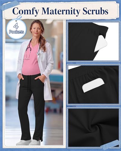 3 Pack Comfy Women's Maternity Scrub Pants - color: 3 X Black, size: XX-Large