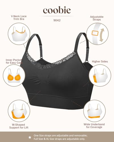 Coobie Lace V-Neck Bra for Women - color: Black, size: Large