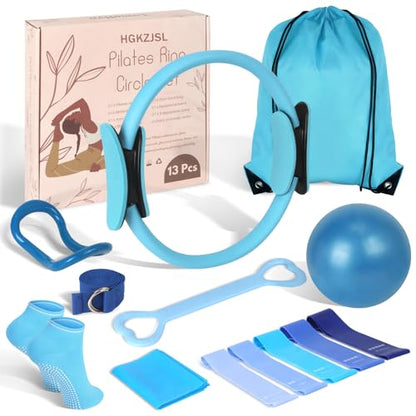 Pilates Kit for Women 13PCS, Pilates Ring Ball Resistance Bands Workout Set - color: Blue