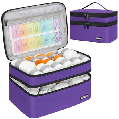 LEFOR·Z Medicine Storage Bag,Double Layers Pill Bottle Organizer Bag Empty - color: Purple