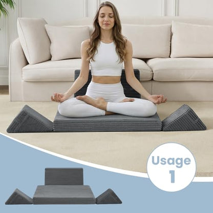 Meditation Cushion, Meditation Pillow with Knee Support, Dark Grey - color: Dark Grey, size: 24X24X2 Inch