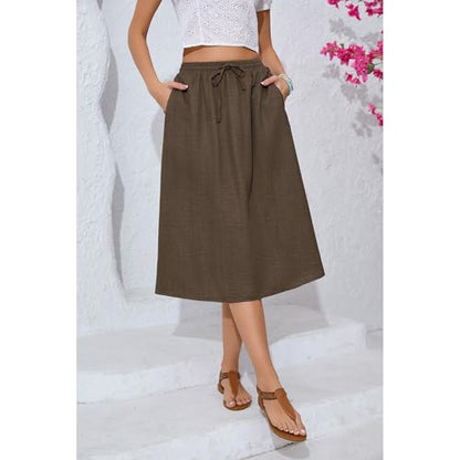 Witsmile Women's Summer Pleated High Waisted Casual Flowy Skirt Pockets - color: B-04 Chocolate, size: Medium