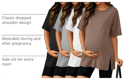 Riyiper 4 Pack Women's Short Sleeve Maternity T Shirts - color: Black, Light Heather Gray, White, Coffee, size: XX-Large