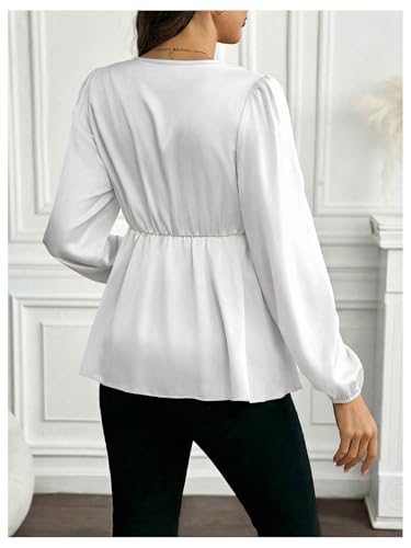 MakeMeChic Women's Maternity Shirts Blouse Satin Work Clothes Babydoll Tops - color: White, size: Medium