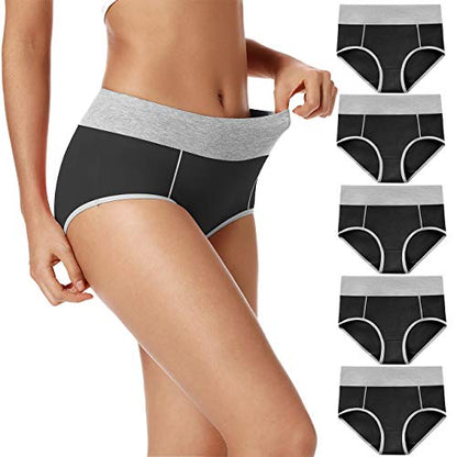 POKARLA Womens Cotton Underwear High Waist Full Coverage Briefs Soft Breathable Postpartum Panties Stretch Underpants - color: Black-5pack, size: 6X-Large