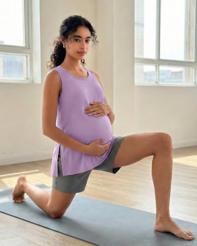 G4Free Lyocell Maternity Tank Tops Pregnancy Sleeveless Workout Shirts - color: Light Purple, size: Small