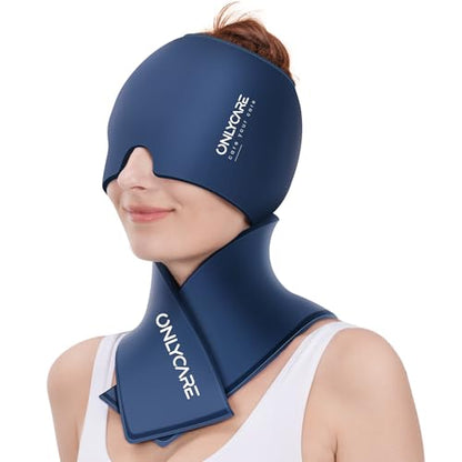 ONLYCARE Migraine Relief Cap & Neck Ice Pack Wrap Gel Set, Headache Relief - color: Blue
