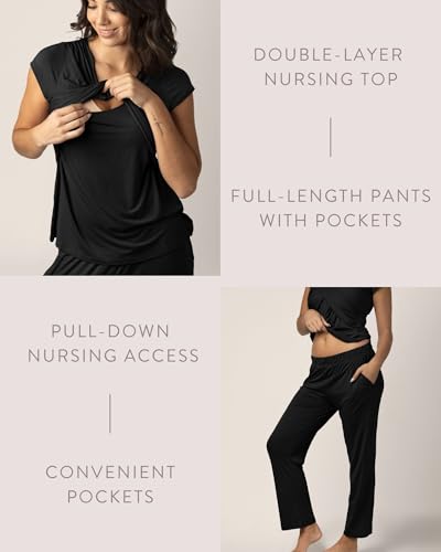 Kindred Bravely Davy Maternity and Nursing Pajama Set, Postpartum Sleepwear - color: Black, size: Medium