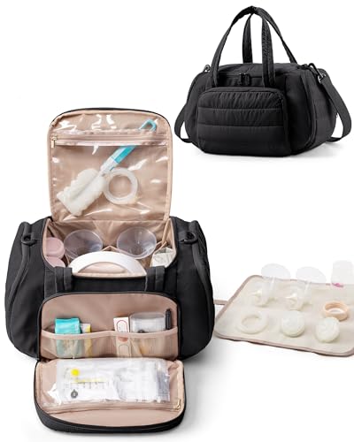 Marscamd Quilted Breast Pump Bag Compatible with Spectra S1 and S2 - color: Black