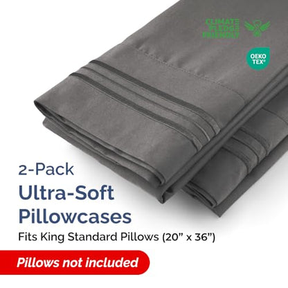 King Standard Pillow Cases Set of 2 - Soft Pillowcase Covers - Charcoal - color: 07 - Charcoal, size: King Standard