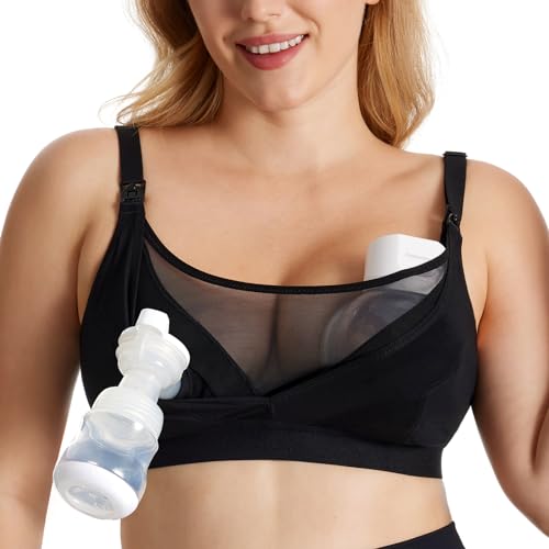 Momcozy Mesh Pumping Bra Hands Free, Plus Size Nursing Bras for Pumping - color: Black, size: Large