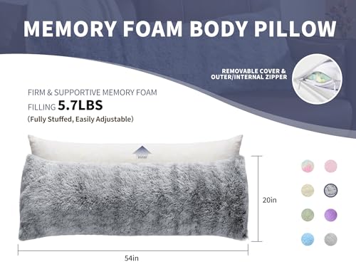 WSOFRLAC Fluffy Full Body Pillow,Long Pillow for Sleep,Gray 20x54 - color: Grey