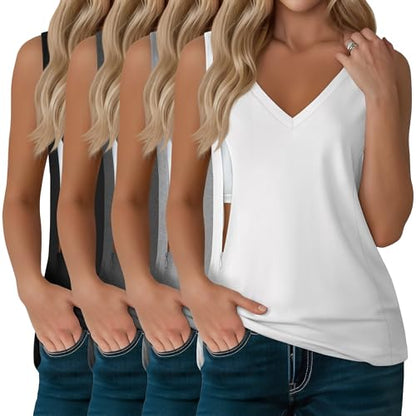 4 Pack Womens Nursing Tank Tops - color: Black, Dark Heather Gray, Light Heather Gray, White, size: Medium