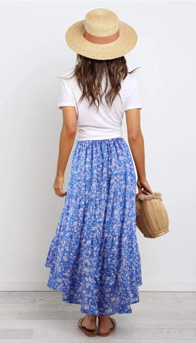 PRETTYGARDEN Women's Ditzy Floral Print Midi Skirt High Low Hem - color: Blue, size: Large