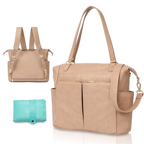 MOMINSIDE Diaper Bag Tote Convertible Diaper Bag Backpack Tote Leather - color: Camel