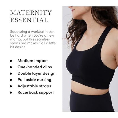 Ingrid & Isabel Basics - Medium Impact Nursing Sports Bra - Seamless Nursing Sports Bras for Breastfeeding - size: Medium