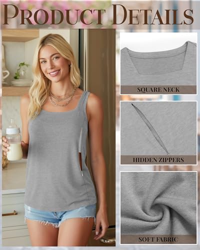 Oakgarden 3 Pack Women's Maternity Nursing Tank Tops - color: Black, Light Mixed Gray, White, size: Small