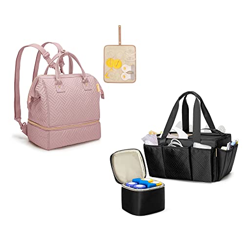 Fasrom Wearable Breast Pump Backpack with Cooler Compartment Bundle with Breast Pump Caddy Organizer Bag with Breastmilk Cooler
