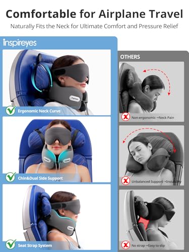 Inspireyes Travel Neck Pillow Seat Strap System, Long Flight Stable Support - color: Light Grey