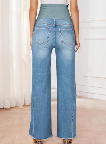 BLENCOT Women Maternity Jeans Bootcut Straight Leg Stretchy Denim Pants - color: Light Blue, size: Medium