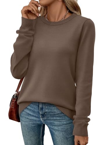 WIHOLL Sweaters for Women Lightweight Fall Tops Pullover Long Sleeve Shirts - color: Brown, size: Small