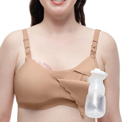 Momcozy 4-in-1 Hands-Free Pumping Bra, Cooling Fabric & Jelly-Strip Support - color: Maple Sugar, size: Medium