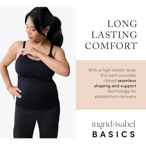 Ingrid & Isabel Basics - Postpartum Nursing & Pumping Cami for Breastfeeding - Seamless Nursing Tank Top - color: Black, size: Medium