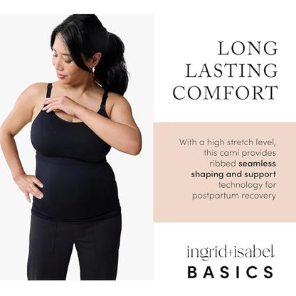 Ingrid & Isabel Basics - Postpartum Nursing & Pumping Cami for Breastfeeding - Seamless Nursing Tank Top - color: Black, size: Medium