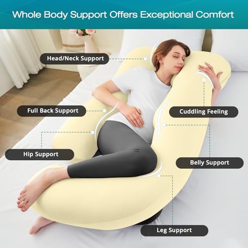 Cooling Pregnancy Pillows for Sleeping, 57'' Full Body Pillow, Light Yellow - color: Light Yellow, size: 57 Inch