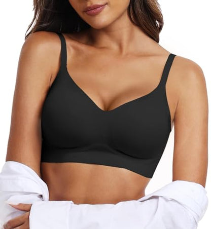 OEAK Womens Wireless Jelly Bras Comfortable Gel Bra Everyday Tshirt Bras - color: Black, size: Medium