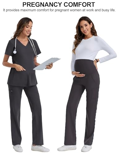 QBK Women's Maternity Scrub Pants Cargo Work Pants 4-Way Stretch 6 Pockets - color: Darkgray, size: Small