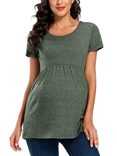 Jezero Women's Maternity Tops Short & Long Sleeve Side Ruching Round Neck Shirts - color: 05aa-hunterbe, size: Medium