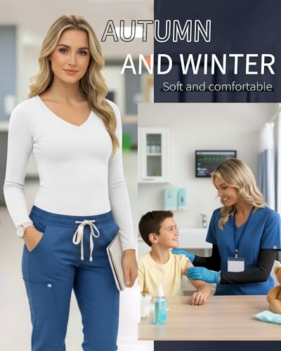 Neer 3 Pack Women Long Sleeve Underscrubs Shirts - color: Black, White, Teal, size: Large