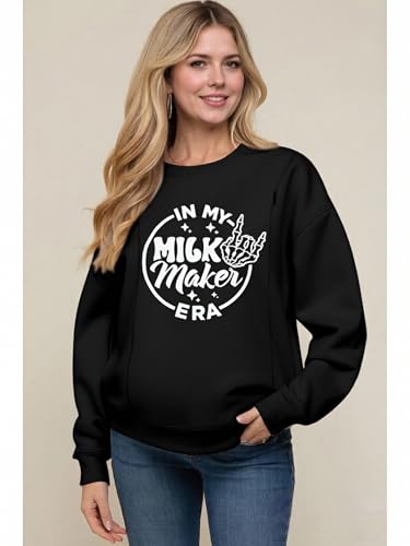 Maternity Nursing Sweatshirts for Women Friendly Zip Breastfeeding Pullover Top Mama's Boobery Print Clothes - color: Black, size: Small