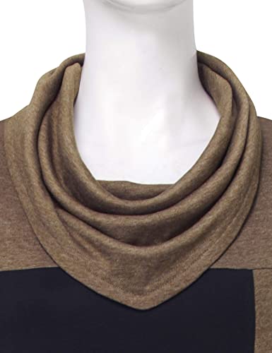 Furnex Women's Long Sleeve Cowl Neck Tunic Top Casual Pullover Sweatshirt - color: Coffee, size: X-Large