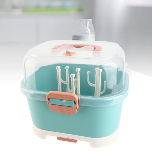 Ejoyous Baby Bottle Drying Rack Organizer, Nursing Bottle Storage Box, Compact Household Dust Proof Draining Thickened Plastic Bottle Holder Box for Home Travel (Green) - color: Green
