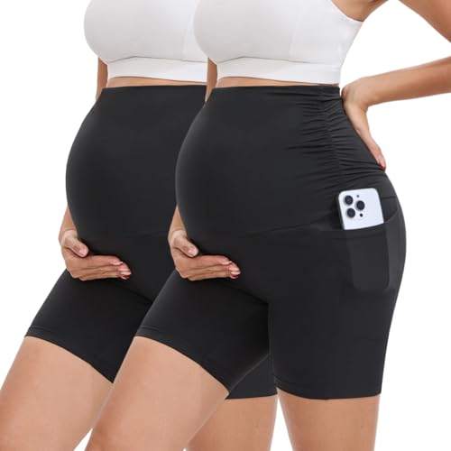2 Pack Maternity Biker Shorts with Pockets 6" - size: X-Large