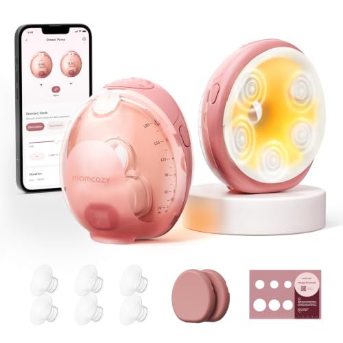 Momcozy Wellness 1 Wearable Breast Pump, Warm-Massage Hands-Free Pump with Heated Flange&Simulated Massage for Comfortable Breastfeeding&Let-Down, App-Controlled, 4 Modes 12 Levels, 180ml/6oz - size: Warm-massage Wellness 1